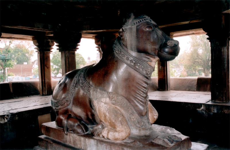 Stor Nandi tyr i et slags forkammer til et Shiva-tempel.